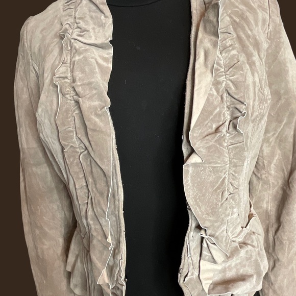 INC International Concepts - Size M Taupe Suede Ruffled Jacket (orig. $199) - Picture 8 of 13
